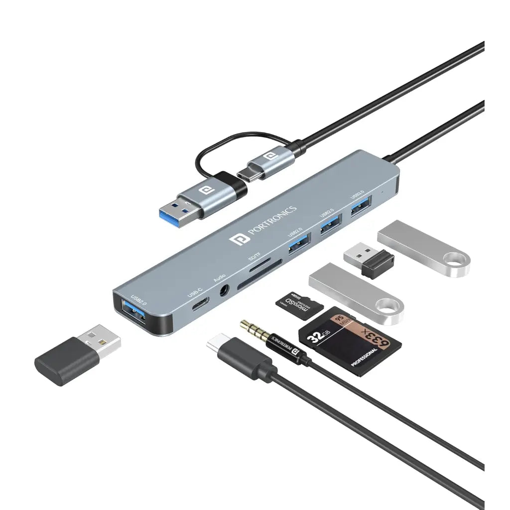 Portronics Mport 8 Plus POR 3044 8 in 1 Dual USB Hub with USB 3.0-tpstech.in