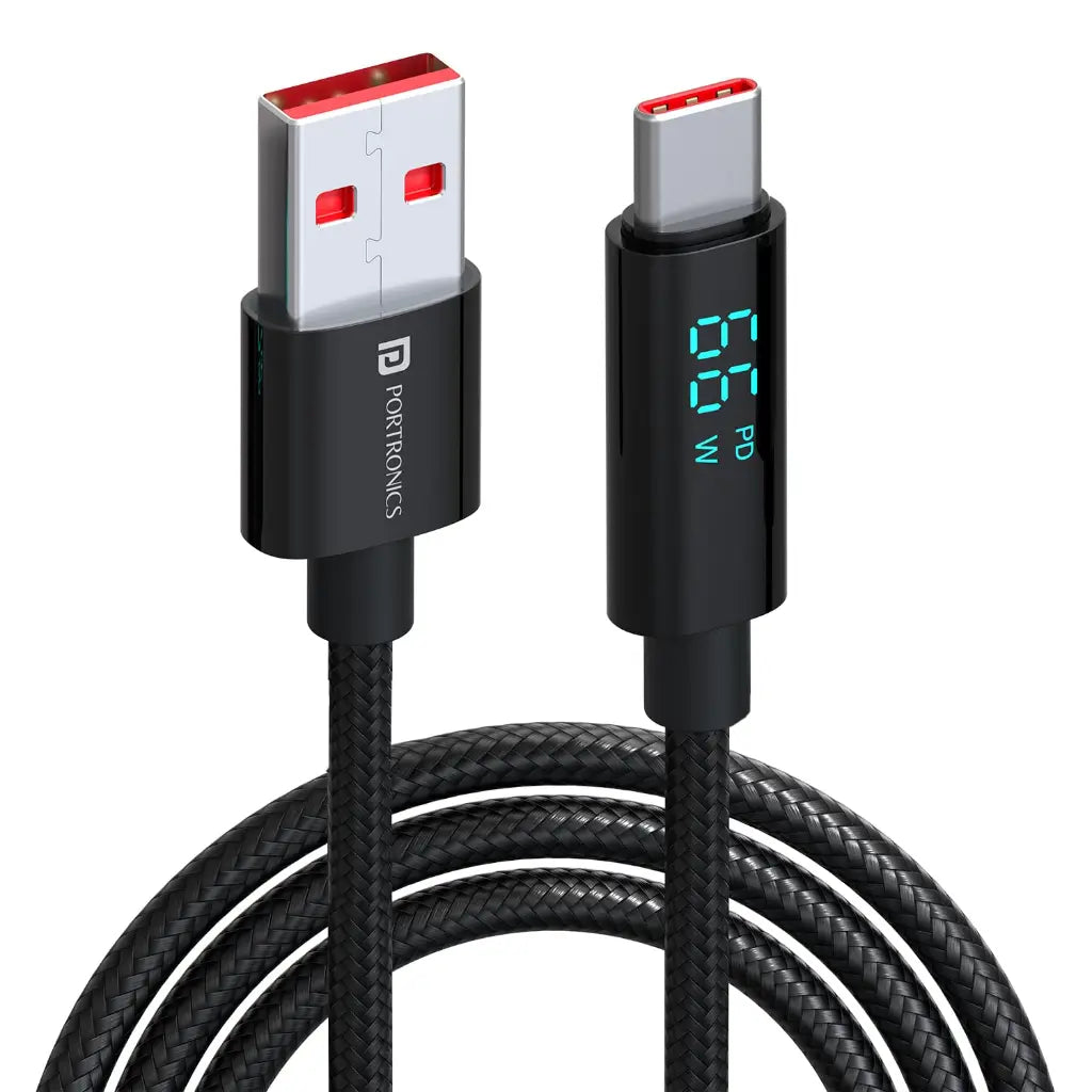 Portronics POR 2050 Konnect View 66W Type C Fast Charging Cable-tpstech.in
