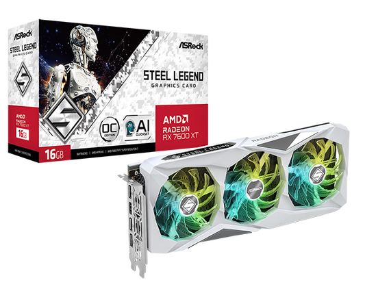 ASRock AMD Radeon RX 7600 XT Steel Legend 16GB OC GDDR6 128-Bit Super Alloy Graphics Card