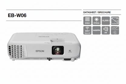 Epson EB-W06 WXGA 3LCD Projector 3700 Lumens HDMI Up to 320" Display 12,000 Hrs Lamp Life