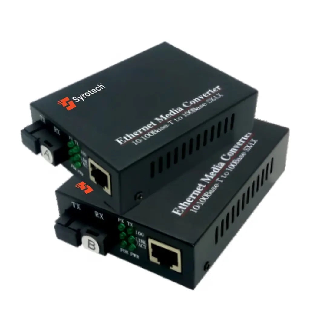 Syrotech 10/100Mbps Bi-Directional Fiber Media Converter Single Mode SC Up to 20Km-tpstech.in