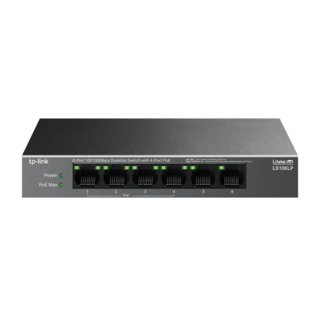 TP-Link LS106LP 6-Port 10/100Mbps Desktop Switch 4 PoE+ Ports 41W PoE Budget-tpstech.in