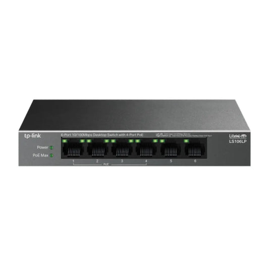 TP-Link LS106LP 6-Port 10/100Mbps Desktop Switch 4 PoE+ Ports 41W PoE Budget-tpstech.in