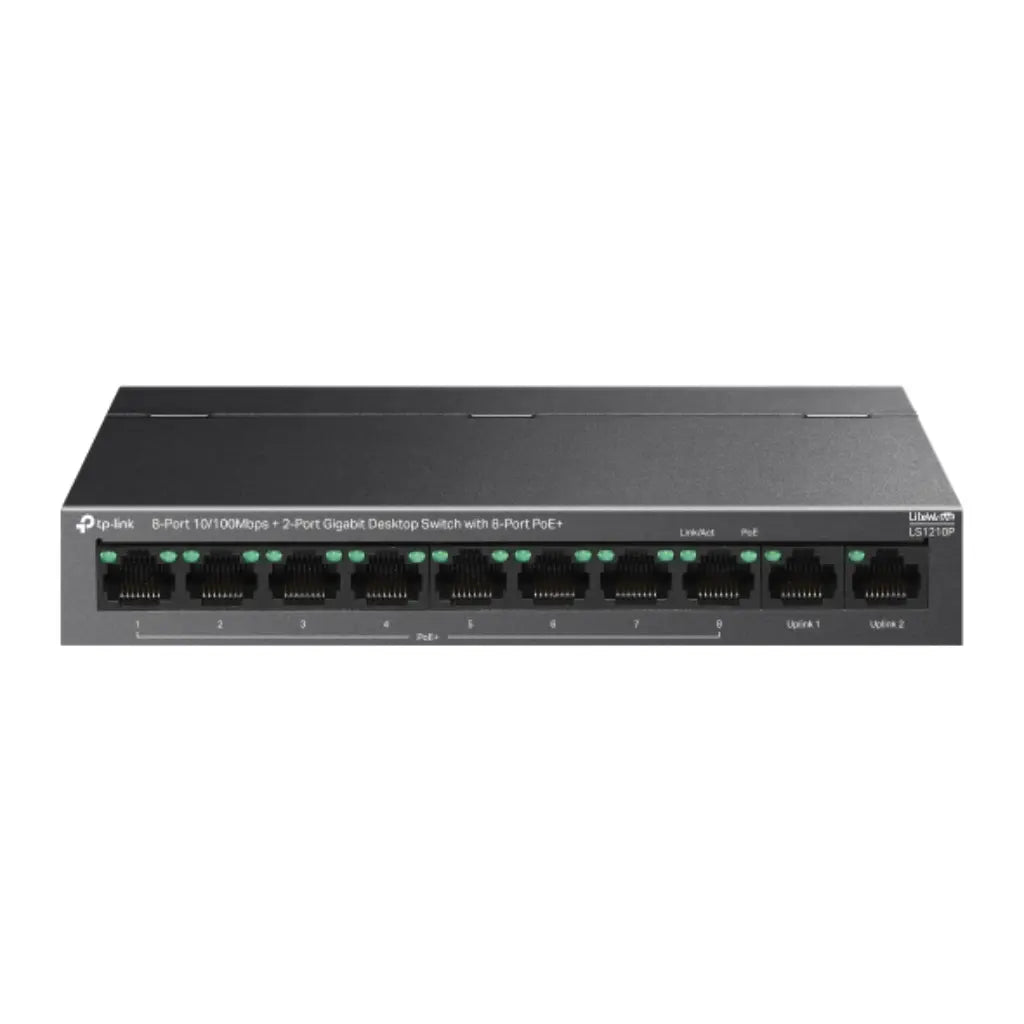TP-Link LS1210P 10-Port Desktop Switch 8-Port PoE+ 2 Gigabit Uplink Ports
