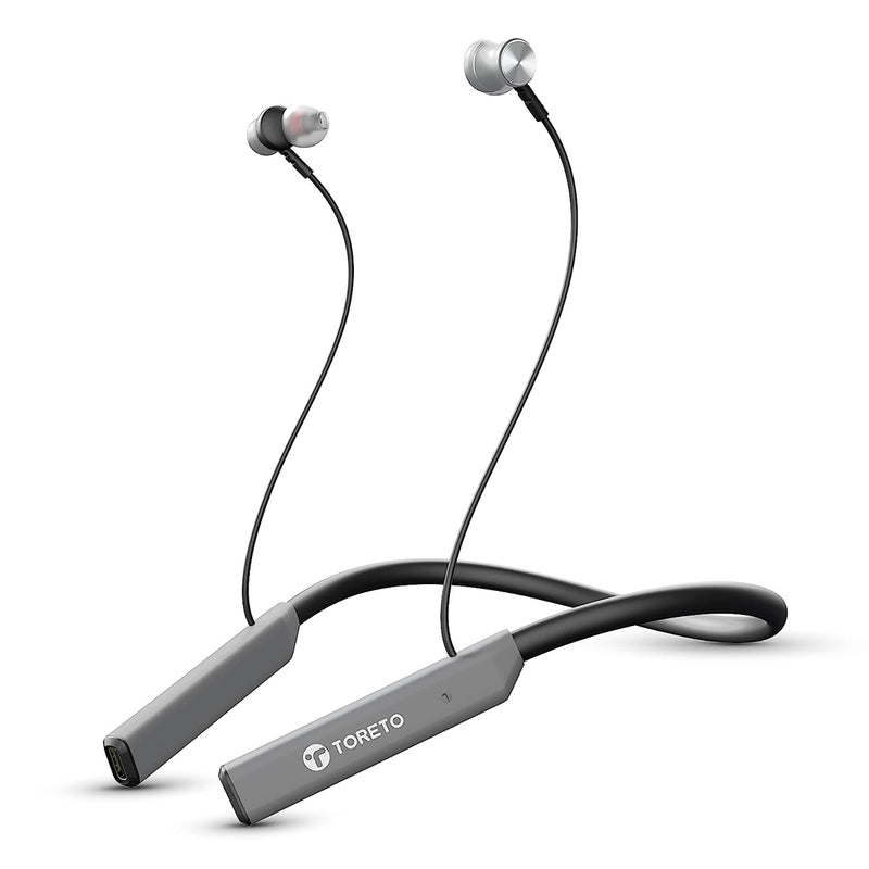Toreto TOR-300 Beta Lite Wireless Bluetooth 5.0 Neckband Headset with ENC Noise Cancelling Mic Upto 20Hrs Playtime - Grey