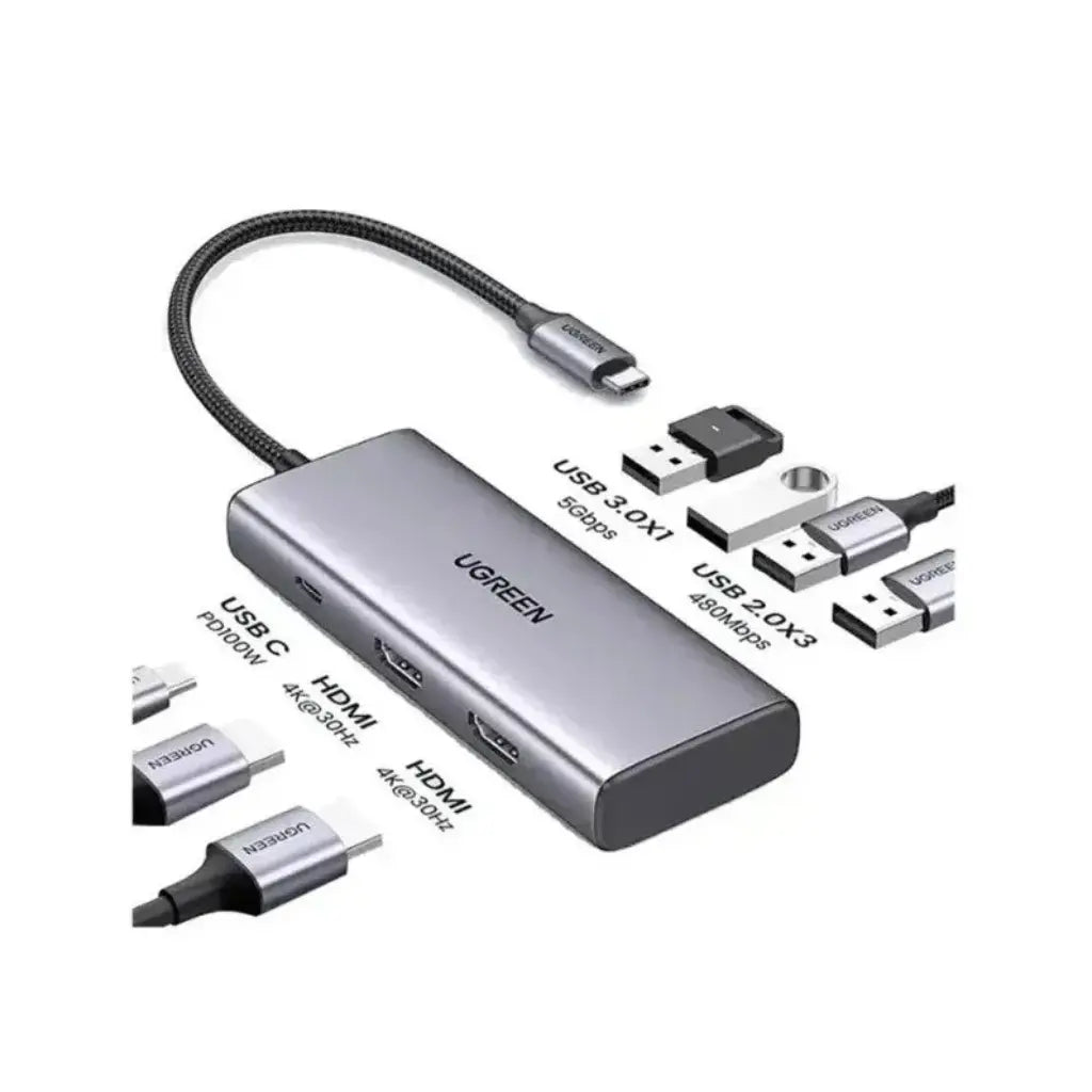 Ugreen 45379 USB-C Hub 7 in 1 Dual 4K HDMI 100W PD 10Gbps Data Ports-tpstech.in