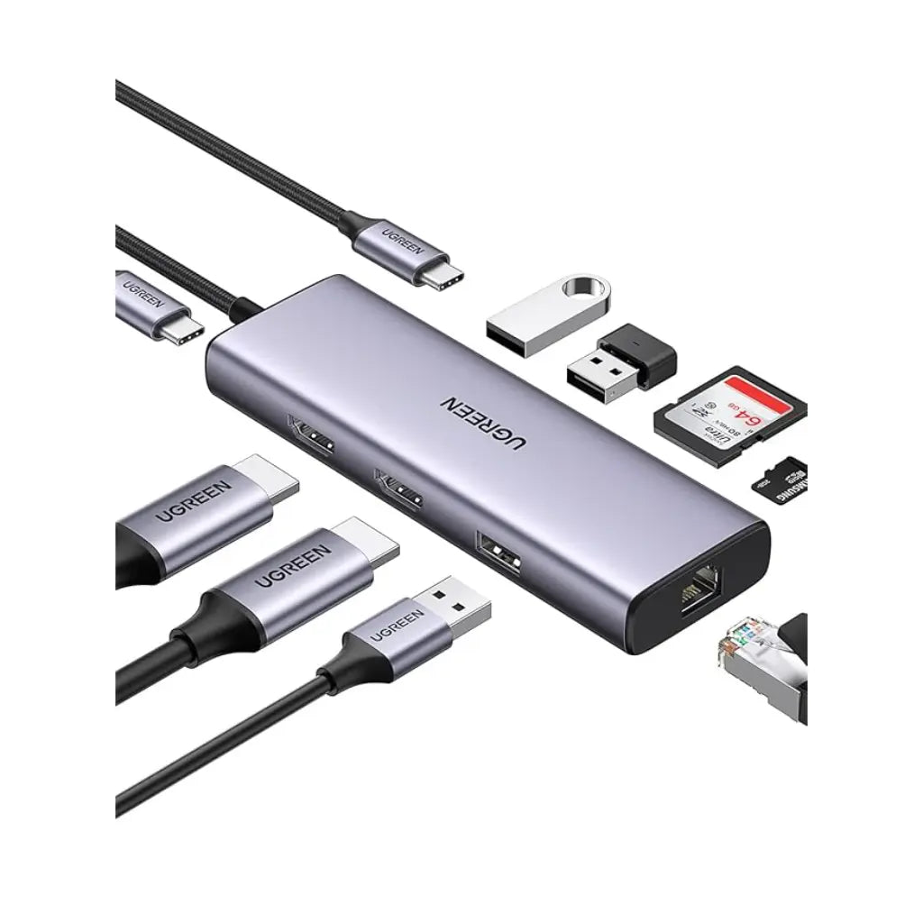 Ugreen USB-C 9-in-1 Docking Station with Dual 4K HDMI 60W PD-tpstech.in