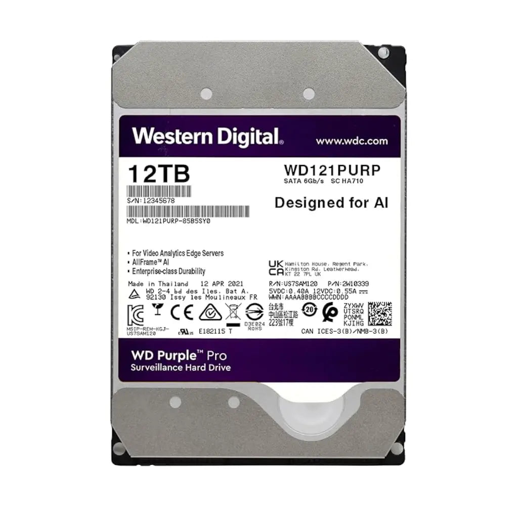 Western Digital Purple Pro 12TB 3.5" SATA 7200RPM Surveillance Hard Disk Drive-tpstech.in
