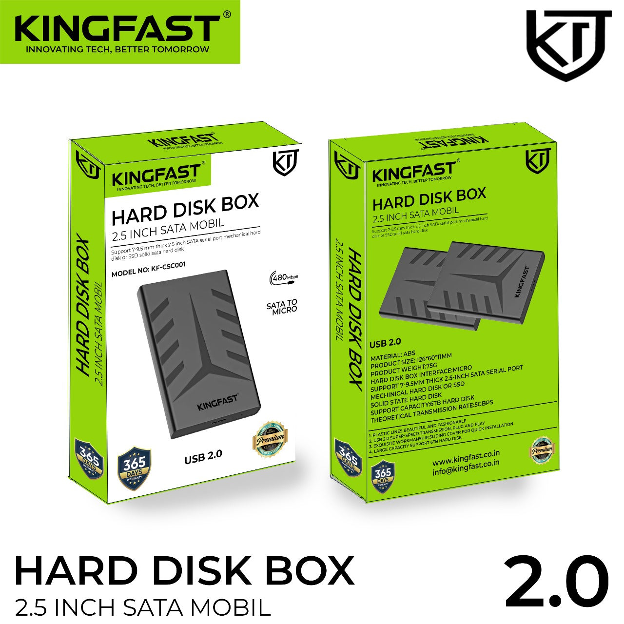 KINGFAST USB 2.0 External HDD/SSD Enclosure with Lightweight and Shock-Resistant Design