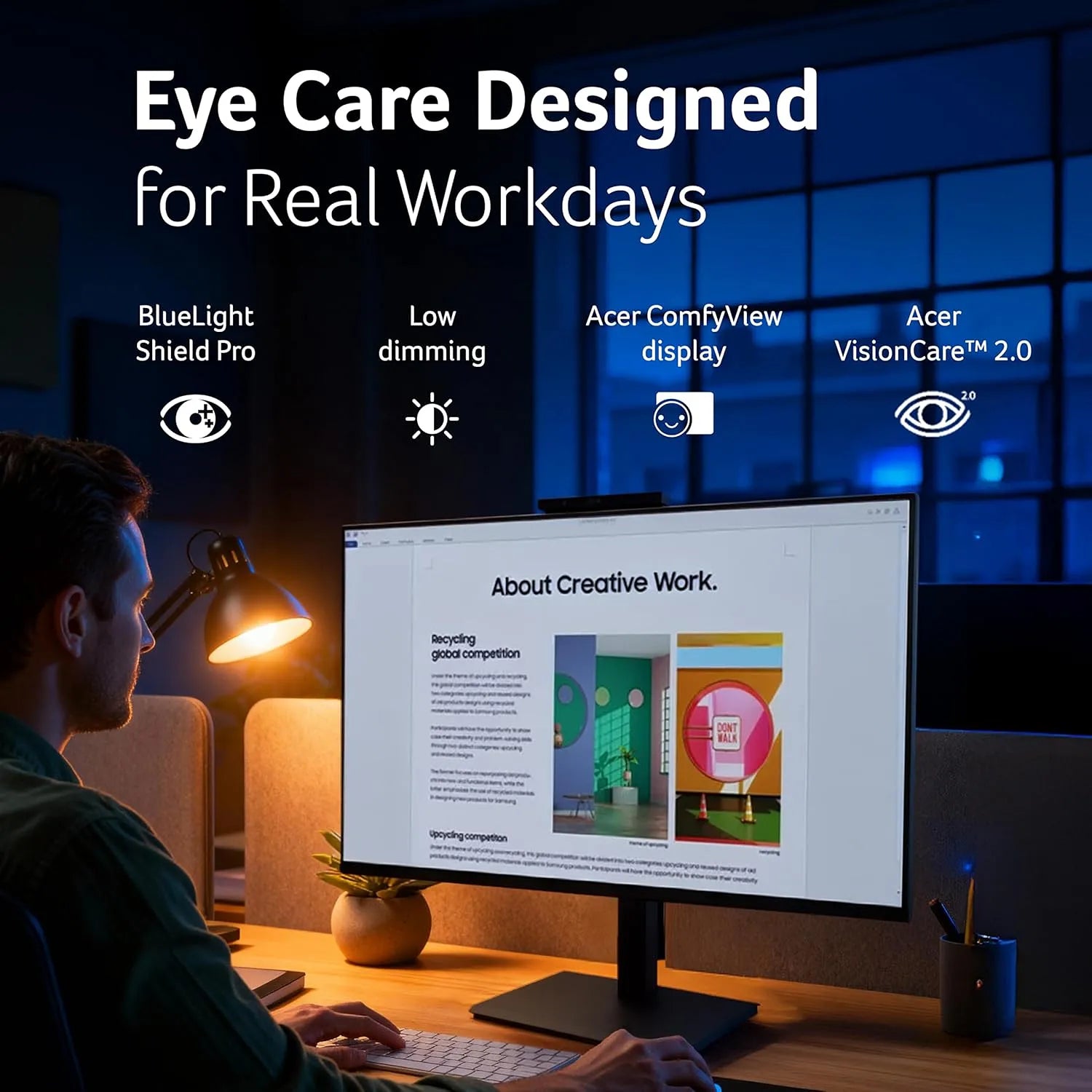 Acer B277 D6 monitor with BlueLightShield Pro low dimming ComfyView and VisionCare eye care features -tpstech.in