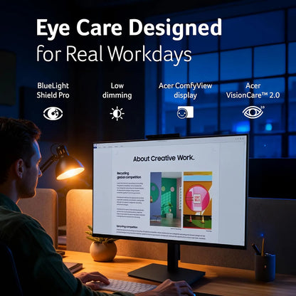 Acer B277 D6 monitor with BlueLightShield Pro low dimming ComfyView and VisionCare eye care features -tpstech.in