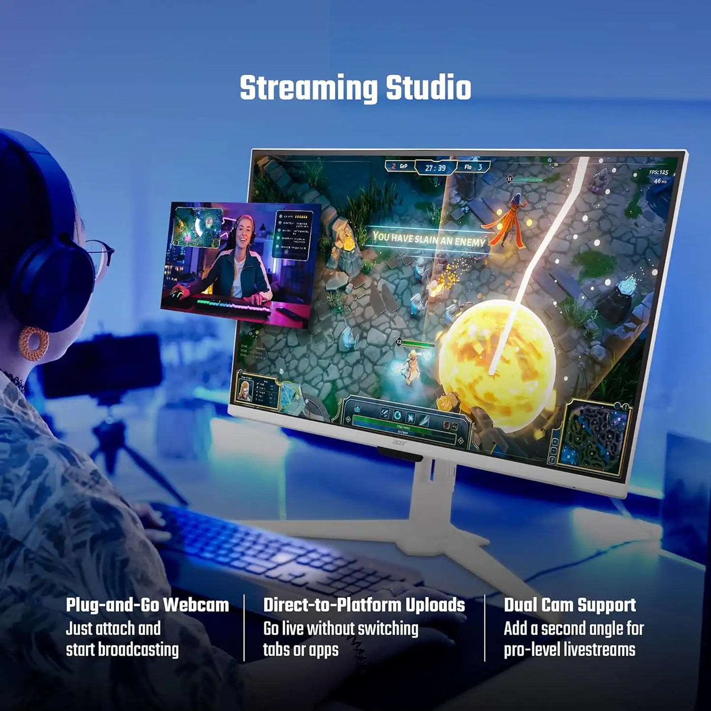 Acer GA271U P Nitro monitor streaming studio with webcam support and dual camera functionality-tpstech.in