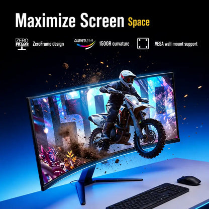 Acer Nitro ED340CUR X0 ultrawide curved gaming monitor with 1500R curvature, ZeroFrame design and VESA wall mount support.