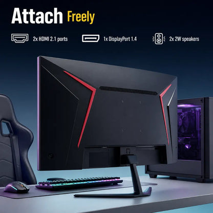 Acer Nitro ED340CUR X0 curved gaming monitor with HDMI 2.1 ports, DisplayPort 1.4 connectivity and integrated 2W speakers.