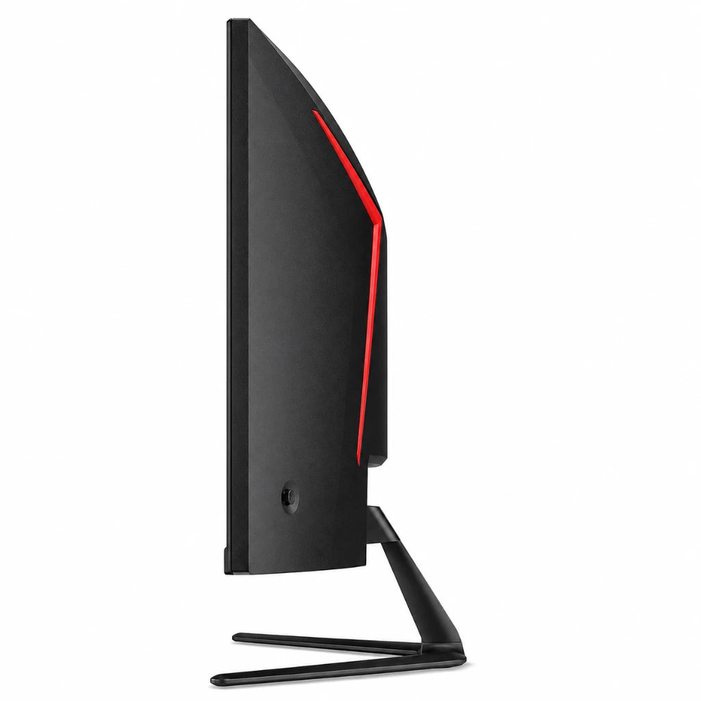 Side profile of Acer Nitro ED340CUR X0 ultrawide curved gaming monitor highlighting slim design and adjustable tilt stand.