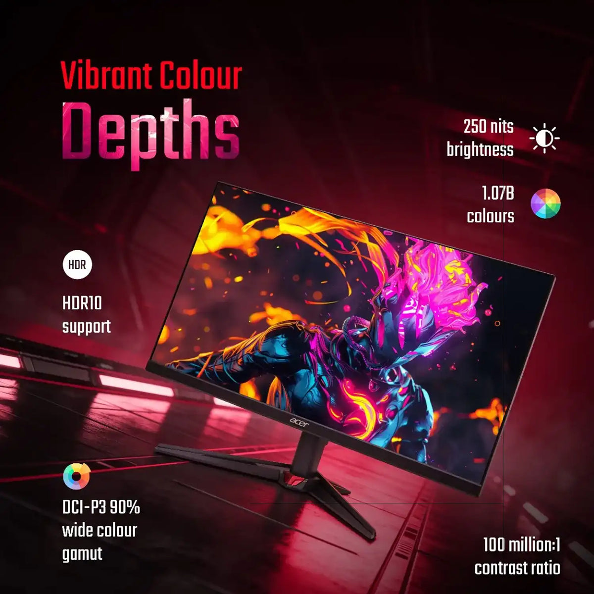 Acer Nitro VG270U Z2 27 Inch QHD 275Hz IPS Gaming Monitor displaying vibrant fantasy artwork with HDR10 support and 90 percent DCI-P3 color gamut -tpstech.in