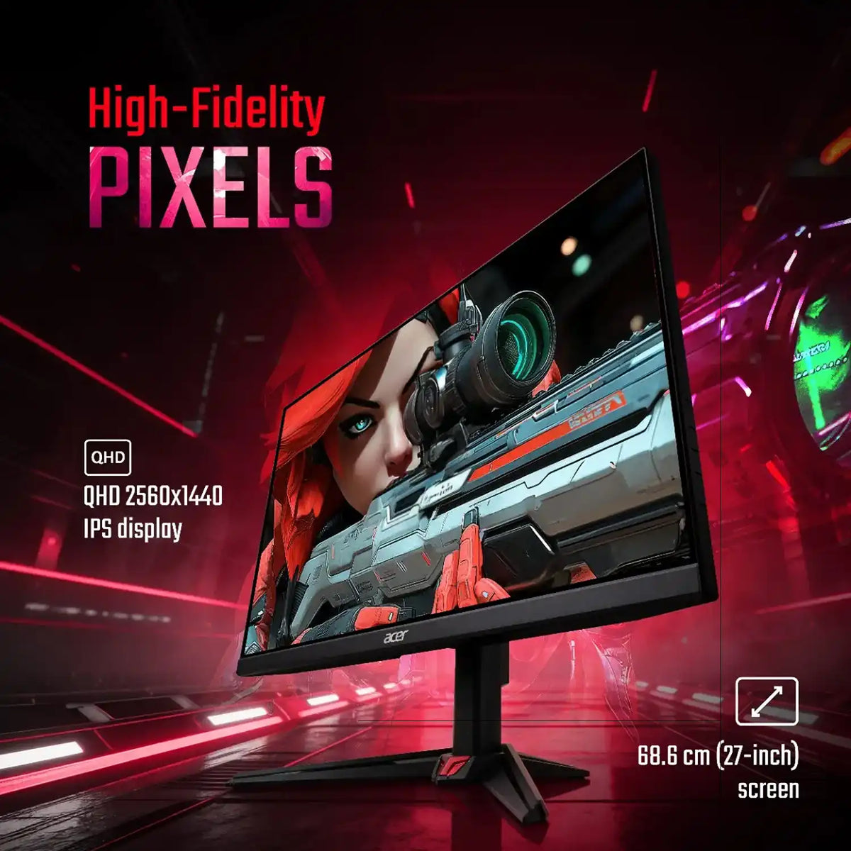 Acer Nitro VG270U Z2 27 Inch QHD 275Hz IPS Gaming Monitor high fidelity QHD 2560x1440 resolution IPS screen view -tpstech.in