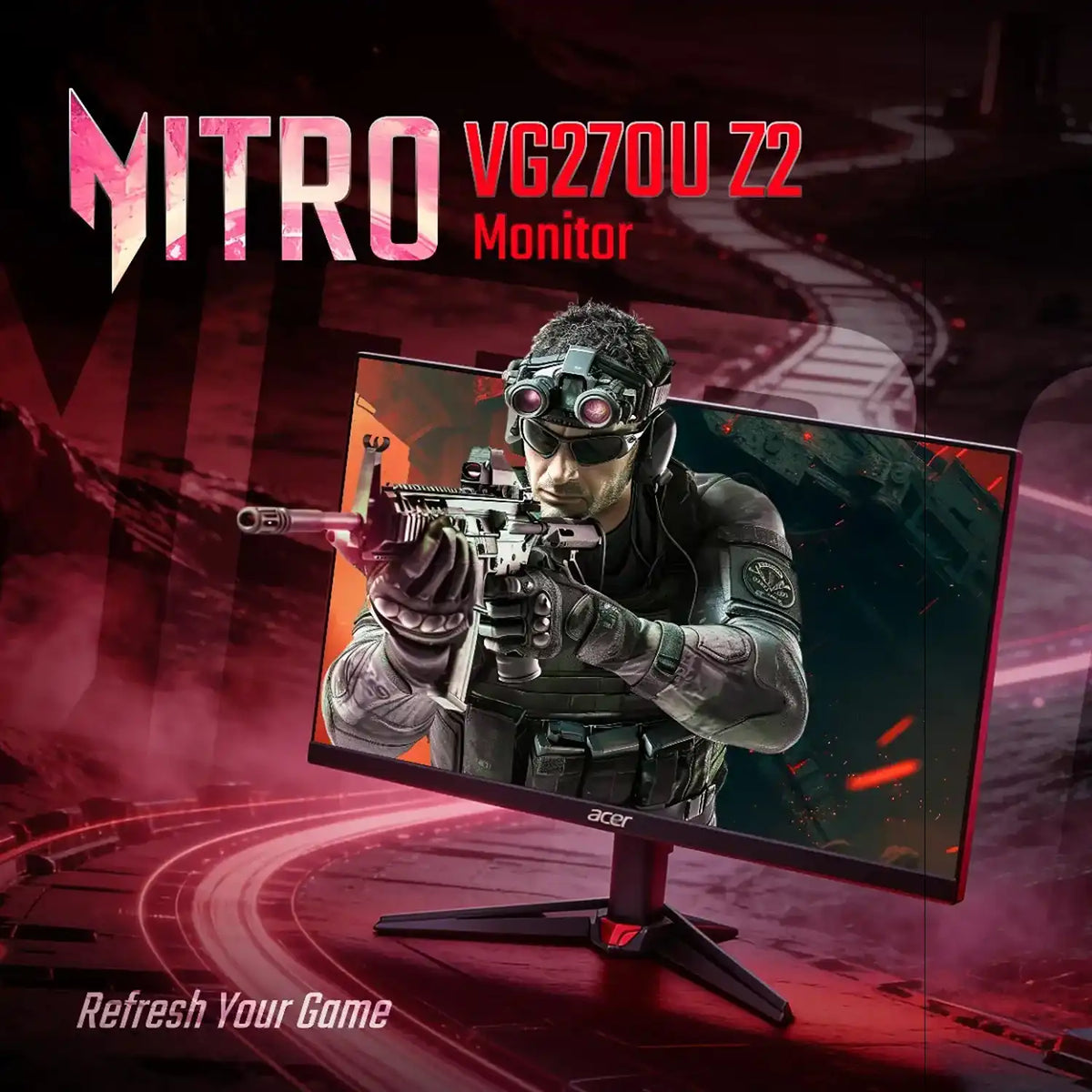 Acer Nitro VG270U Z2 27 Inch QHD 275Hz IPS Gaming Monitor angled view showing tactical combat FPS gameplay visual -tpstech.in