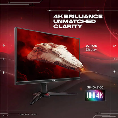 Acer Nitro XV272K V5 27 Inch 4K UHD 160Hz Gaming Monitor displaying 3840x2160 resolution screen with 3D spaceship visual -tpstech.in