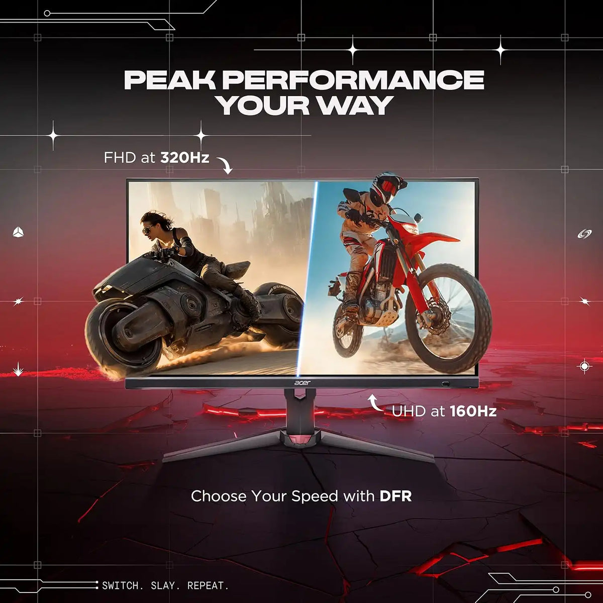 Acer Nitro XV272K V5 27 Inch 4K UHD 160Hz Gaming Monitor split screen comparing FHD at 320Hz and UHD at 160Hz -tpstech.in