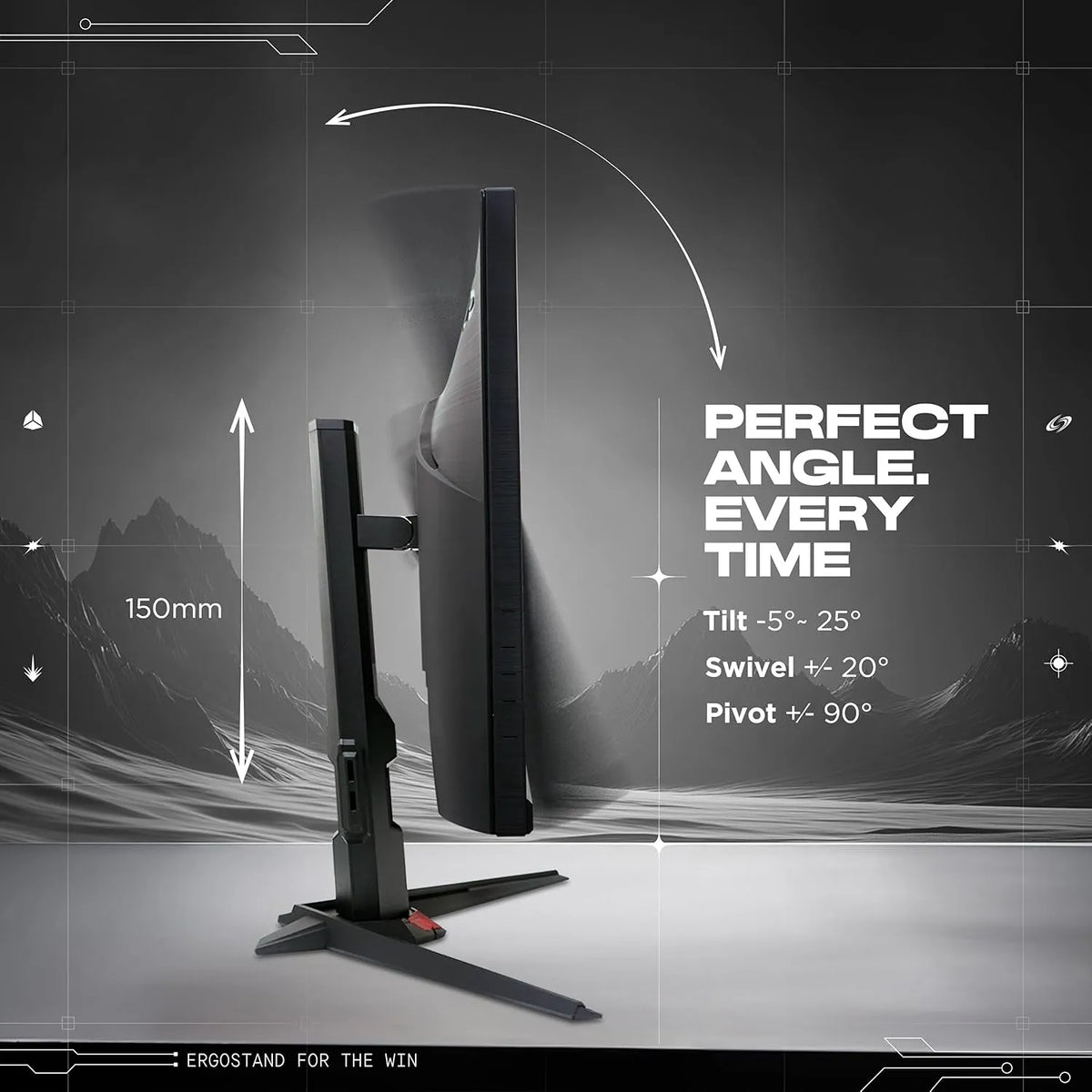 Acer Nitro XV272K V5 27 Inch 4K UHD 160Hz Gaming Monitor side profile showing 150mm height adjustment tilt swivel and pivot -tpstech.in