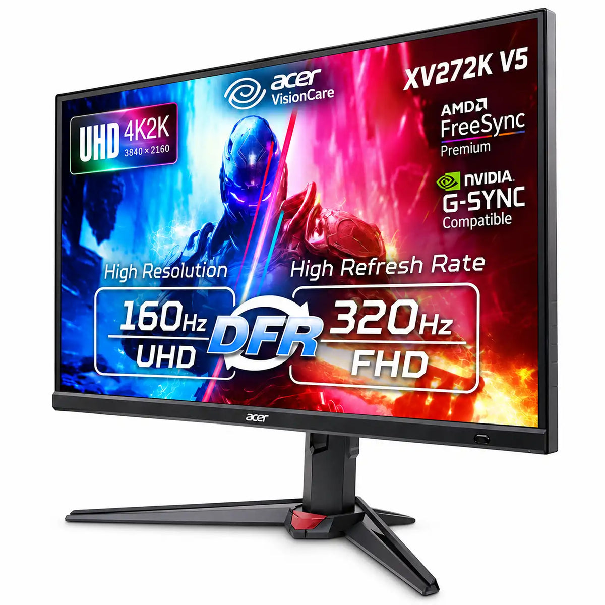 Acer Nitro XV272K V5 27 Inch 4K UHD 160Hz Gaming Monitor perspective hero view showing FreeSync Premium and G-Sync compatibility -tpstech.in