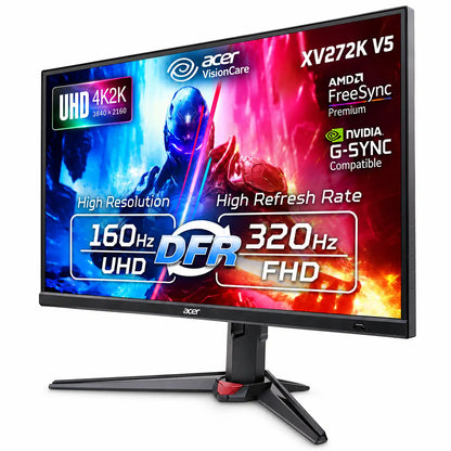 Acer Nitro XV272K V5 27 Inch 4K UHD 160Hz Gaming Monitor perspective hero view showing FreeSync Premium and G-Sync compatibility -tpstech.in