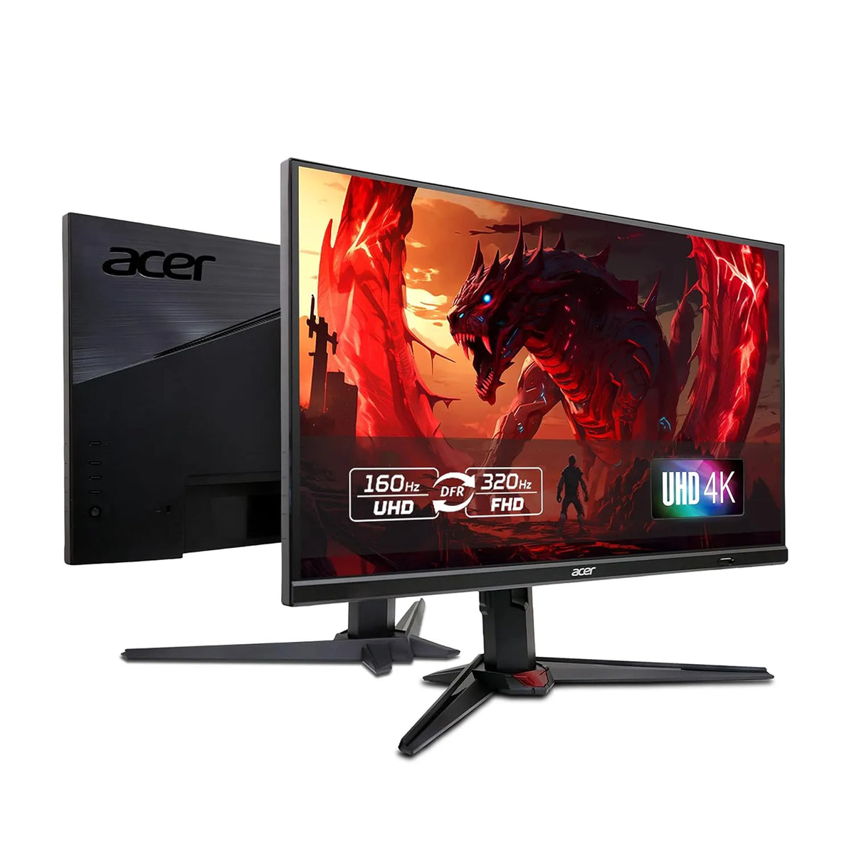 Acer Nitro XV272K V5 27 Inch 4K UHD 160Hz Gaming Monitor front and back view with DFR dual mode display -tpstech.in