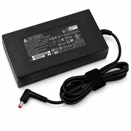 Top left angle view of ACER OEM 230W 19.5V 11.8A laptop charger adapter with 5.5mm × 1.1mm connector and attached power cable on white background.