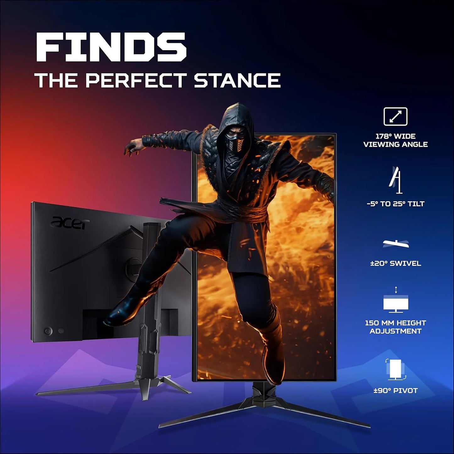 Acer Predator XB253Q F3 gaming monitor ErgoStand with height adjustment tilt swivel pivot and 178 degree viewing angle -tpstech.in