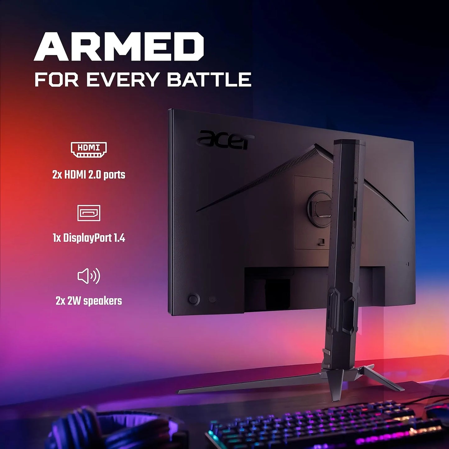 Acer Predator XB253Q F3 gaming monitor rear view with 2 HDMI 2.0 ports DisplayPort 1.4 and dual speakers -tpstech.in