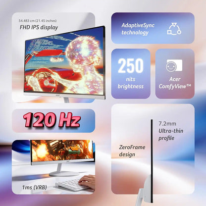Acer SA222Q G3 21.5-Inch FHD IPS Monitor key features including 120Hz refresh rate Adaptive Sync and 1ms VRB -tpstech.in