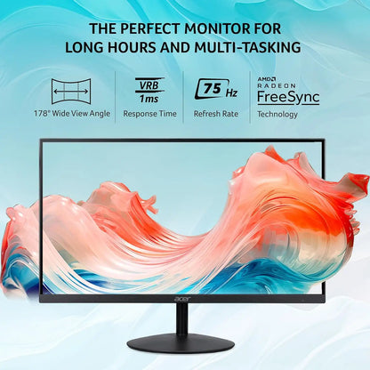 Acer SA322QUA 31.5 Inch QHD IPS monitor highlighting 75Hz refresh rate, 1ms VRB response time, and AMD FreeSync -tpstech.in