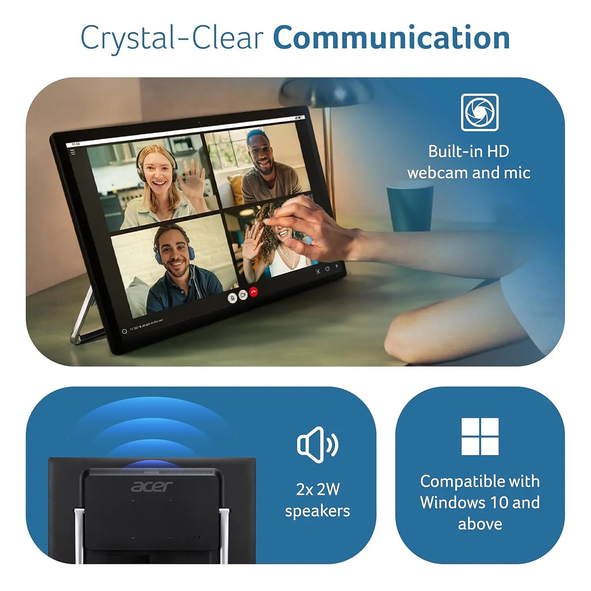 Acer UT242Y 23.8 Inch Full HD Touch Screen Monitor video conferencing with built-in HD webcam mic and dual 2W speakers -tpstech.in