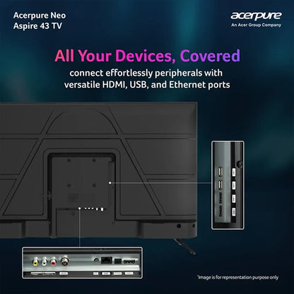 Acerpure AP43FG41BASN5 43 Inch Full HD Smart TV featuring HDMI, USB and Ethernet connectivity ports -tpstech.in