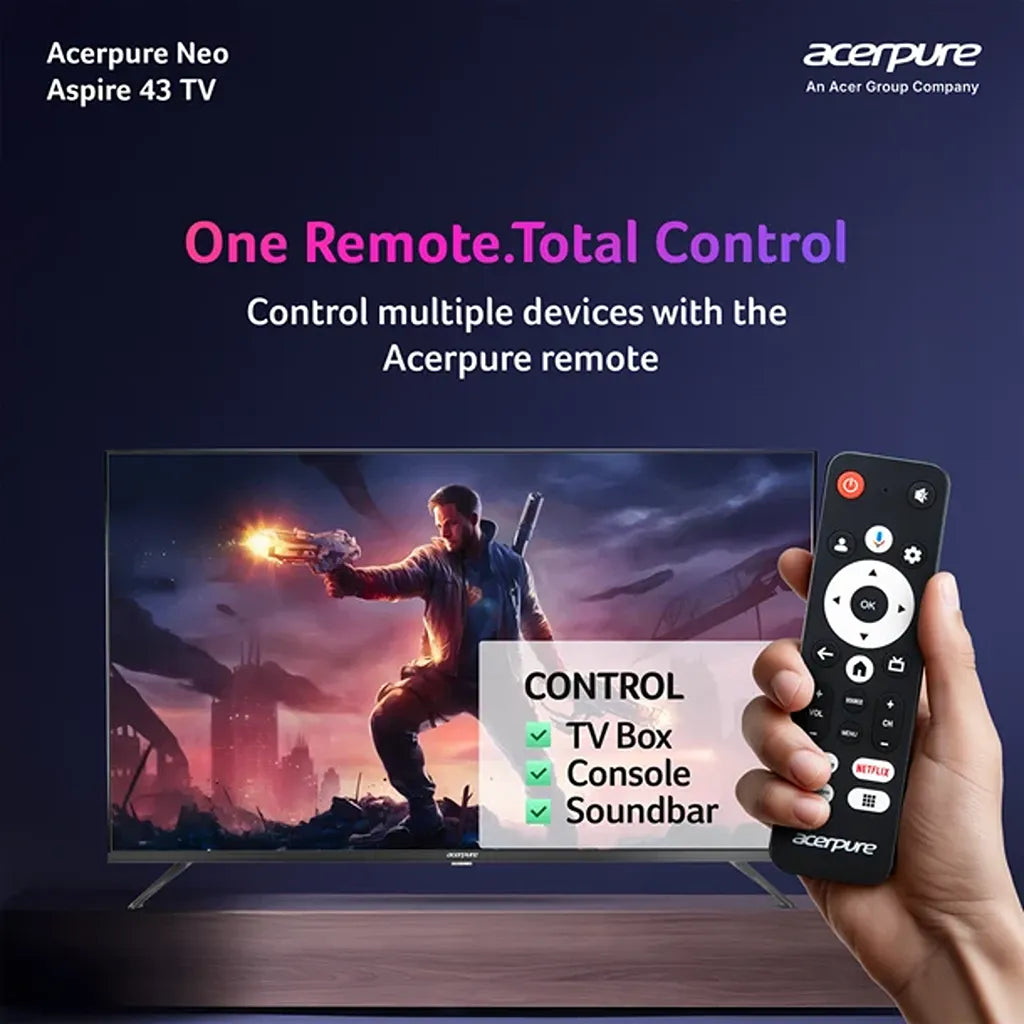 Acerpure AP43FG41BASN5 43 Inch Full HD Smart TV with universal voice remote for TV box, console and soundbar control -tpstech.in
