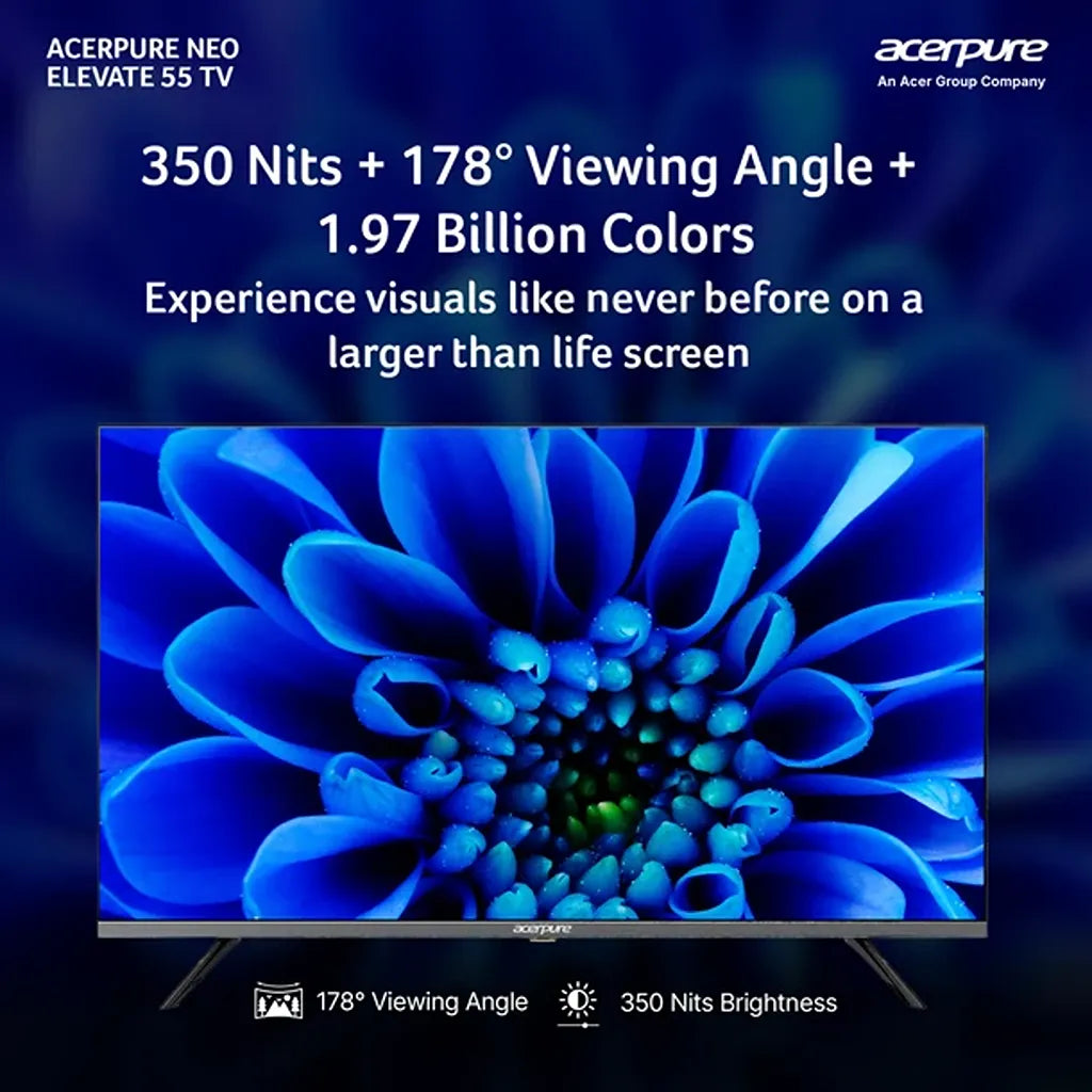 Acerpure AP55UG75PELN5 55 inch TV with 350 nits brightness, 178 degree viewing angle and 1.97 billion colors -tpstech.in