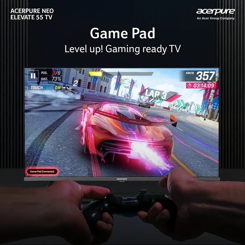 Acerpure AP55UG75PELN5 55 inch gaming ready Smart TV with game pad connected for gaming -tpstech.in