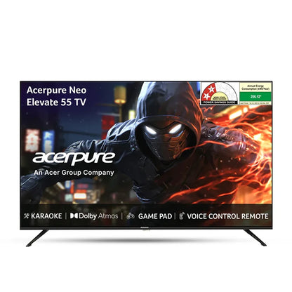 Acerpure AP55UG75PELN5 55 inch Neo Elevate Smart TV front view with karaoke, Dolby Atmos, game pad and voice control remote -tpstech.in