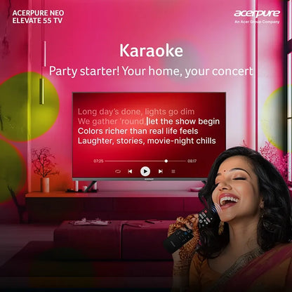 Acerpure AP55UG75PELN5 55 inch Smart TV featuring karaoke entertainment for home use -tpstech.in