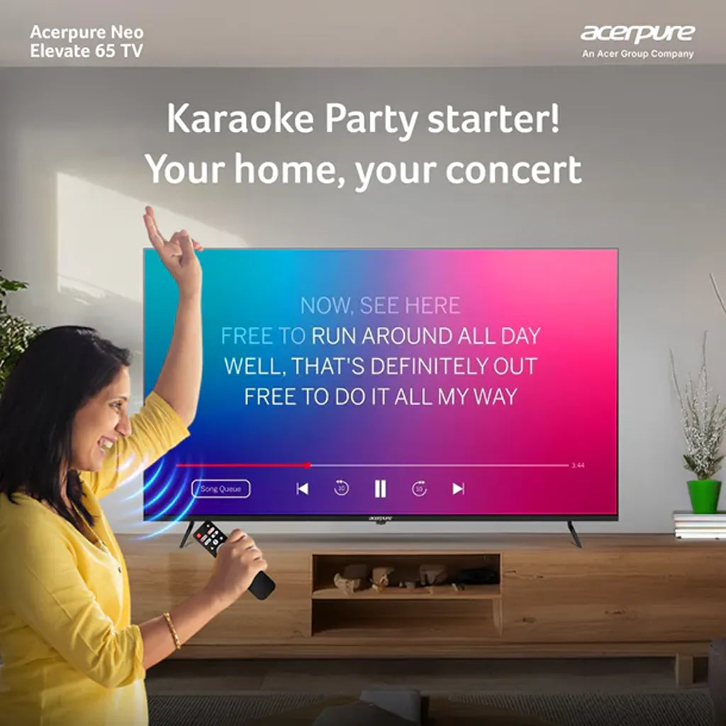 Acerpure AP65UG75PELN5 65 inch Smart TV showing Karaoke feature for home entertainment -tpstech.in