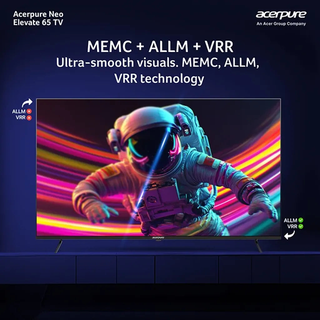 Acerpure AP65UG75PELN5 65 inch TV featuring MEMC, ALLM and VRR for smooth gaming visuals -tpstech.in