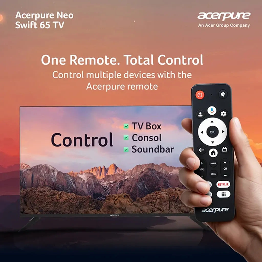 Acerpure AP65UG75PSFN5 65 inch Smart TV with voice control remote for convenient device control -tpstech.in