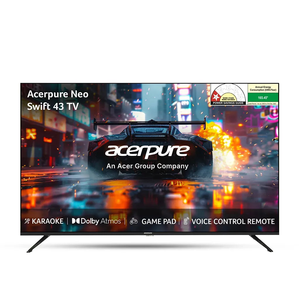 Acerpure Swift Neo 43 Inch 4K UHD Google Smart TV front view with Dolby Atmos and voice remote -tpstech.in