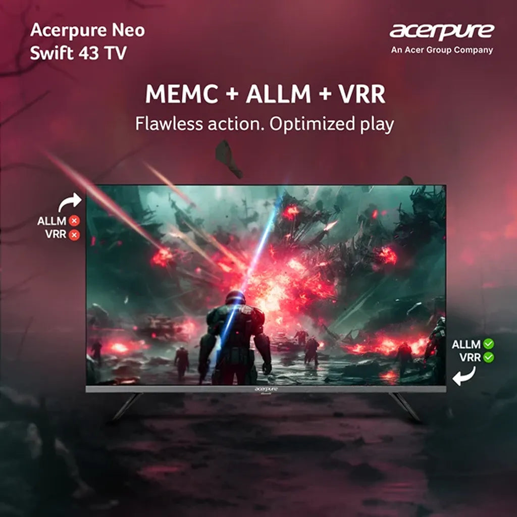 Acerpure Swift Neo 43 Inch Smart TV with MEMC, ALLM and VRR for smoother gaming -tpstech.in