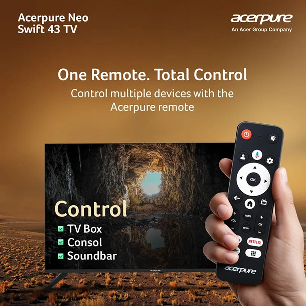 Acerpure Swift Neo 43 Inch Google Smart TV with voice remote for easy navigation -tpstech.in