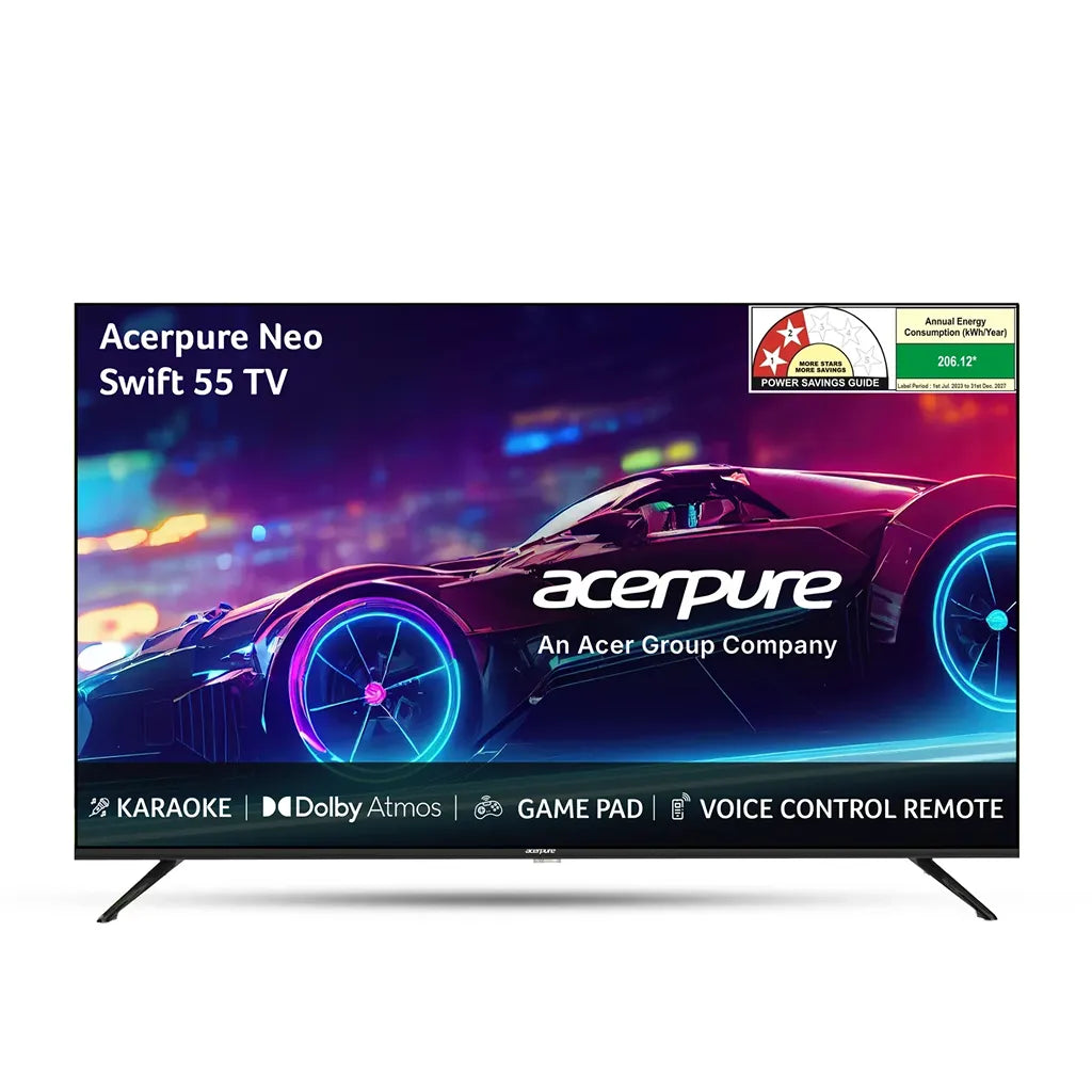 Acerpure Swift Neo 55 Inch 4K UHD Smart Google TV front view with Dolby Atmos, Game Pad support and Voice Control Remote -tpstech.in