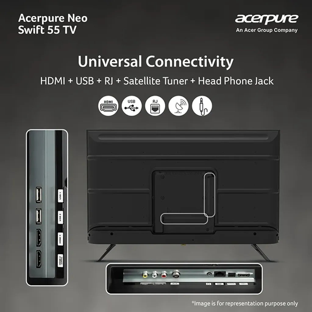 Acerpure Swift Neo 55 Inch Smart TV with HDMI, USB, RJ45, Satellite Tuner and Headphone connectivity -tpstech.in