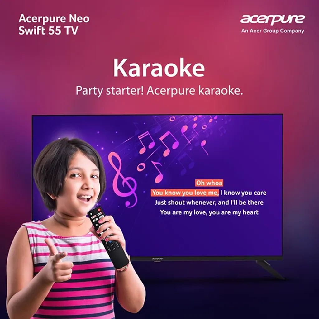 Acerpure Swift Neo 55 Inch Smart Google TV with built-in Karaoke mode for home entertainment -tpstech.in