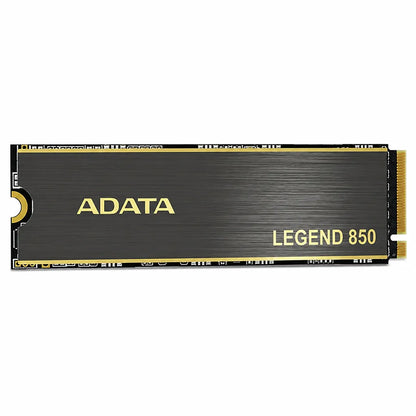ADATA Legend 850 512GB PCIe Gen4 NVMe M.2 2280 Internal Gaming SSD front view with black heatsink and gold branding on white background.